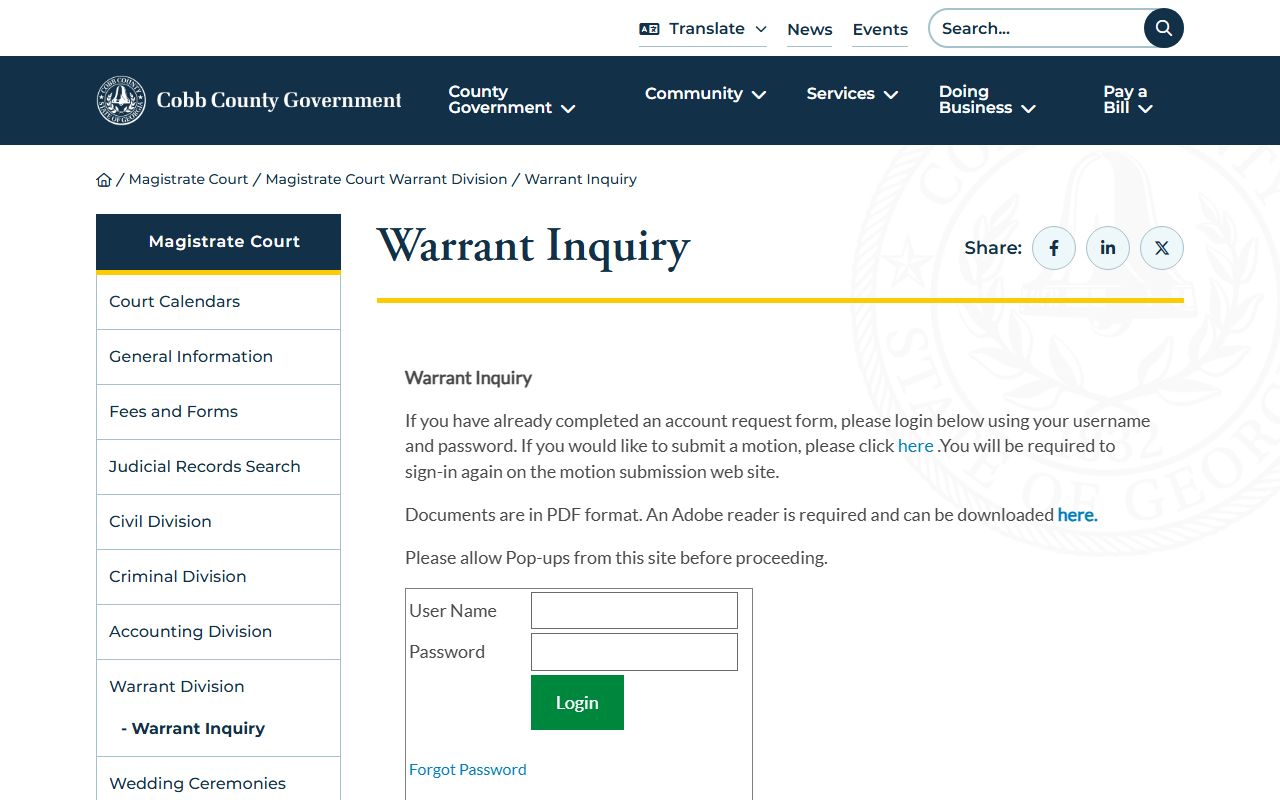 Cobb County warrant records source